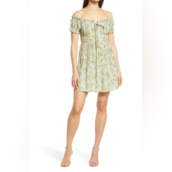 Lulu's sz L All Heart Floral Off the Shoulder Mini Dress - Picture 13 of 14